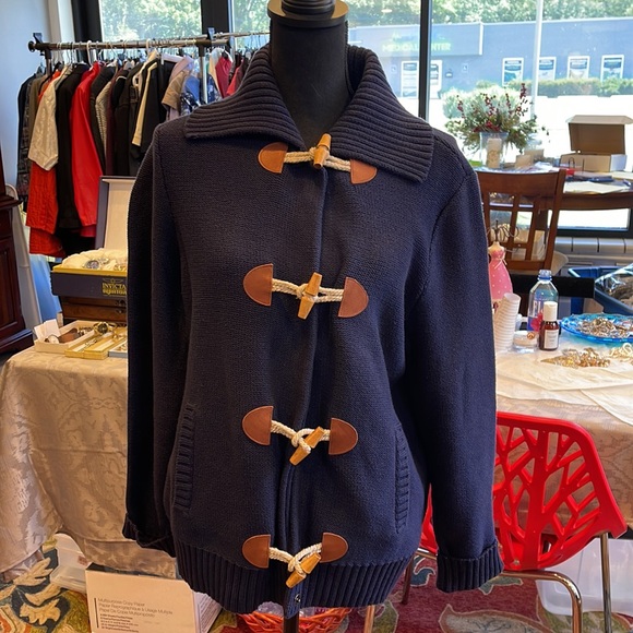 VTG Lauren by Ralph Lauren XL cardigan with pockets, navy blue, high collar, - Picture 2 of 10